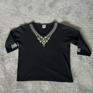 vtg black & silver sequin blouse